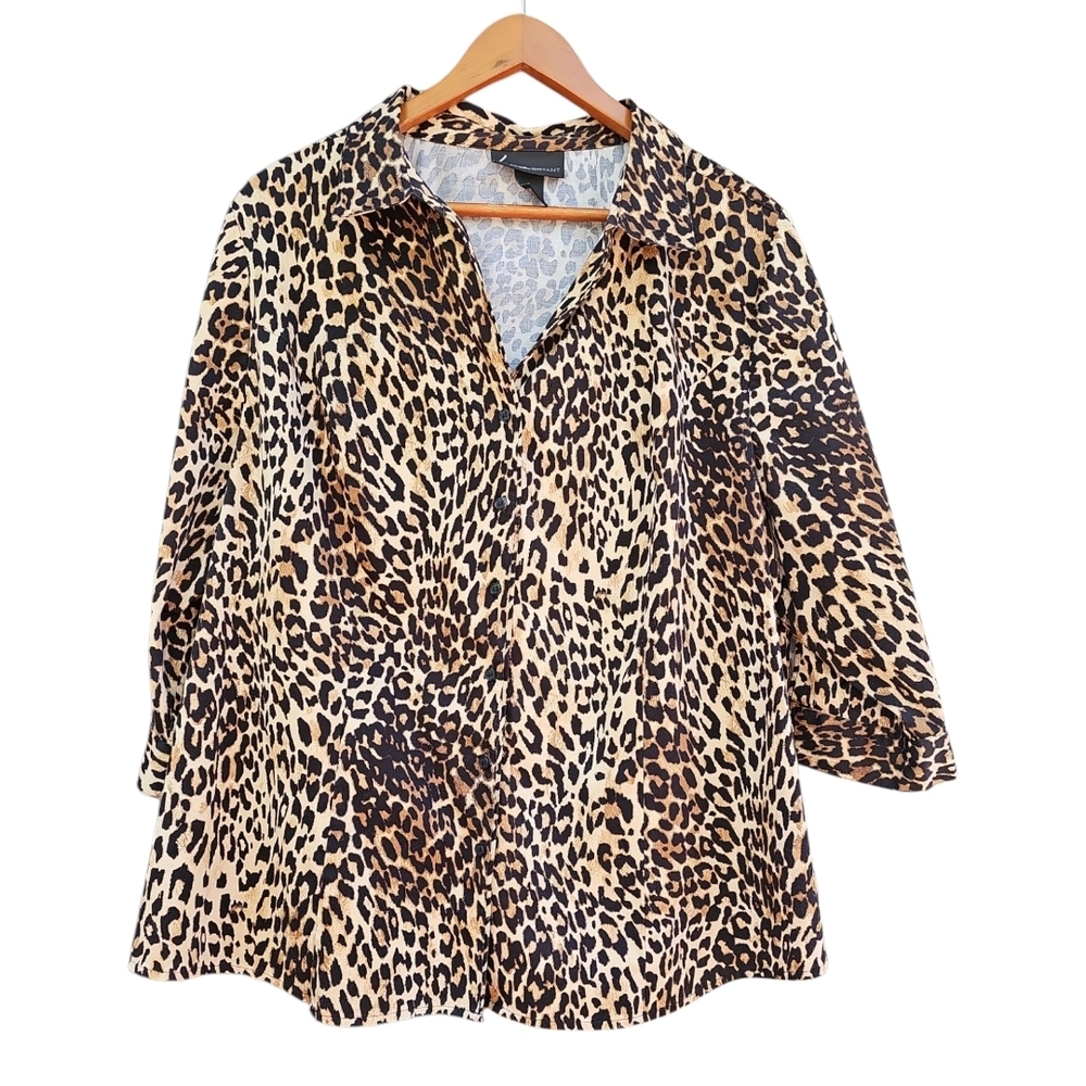 Lane Bryant Leopard Print Button Down Long Sleeve Blouse Plus Size 24